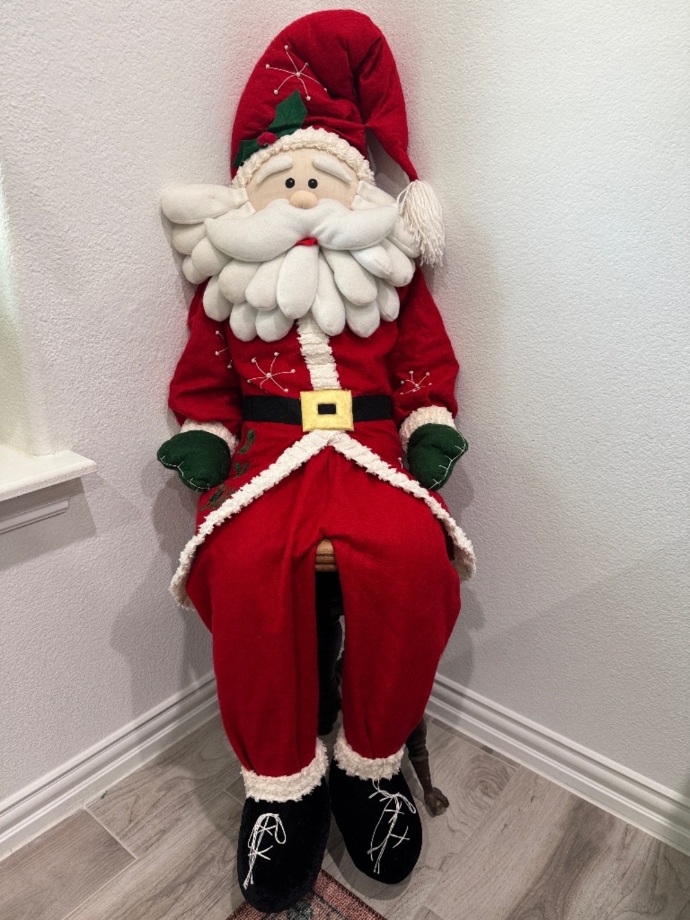 Vintage 4ft Giant Santa Claus Shelf Sitter Plush Folk Art Christmas Floor Doll